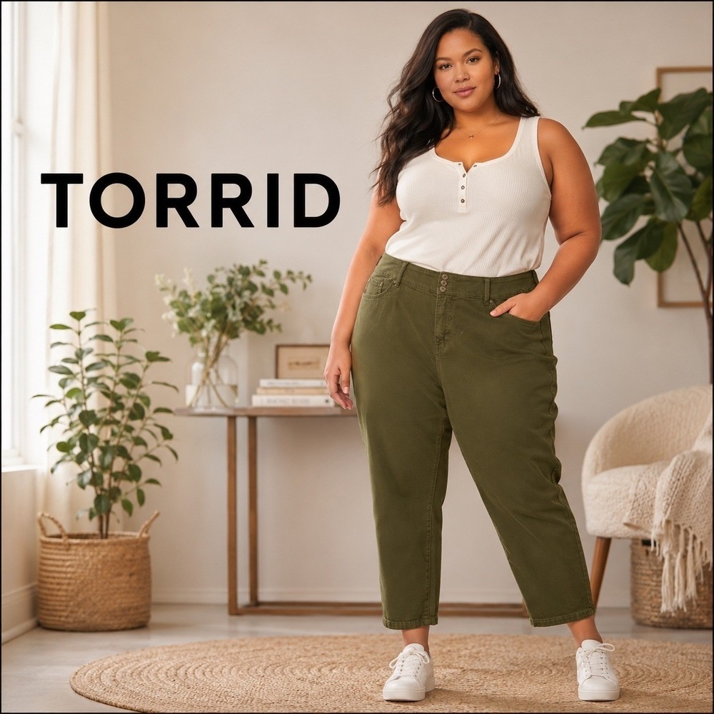 Torrid Womens Olive Green High Rise Tapered Stretch Twill Pants Plus Size 30R